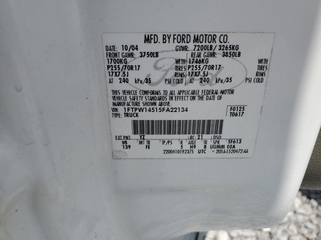 FORD F-150 2005 VIN 1FTPW14515FA22134 фото 12