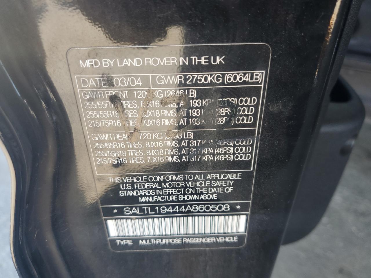 2004 Land Rover Discovery Ii S VIN: SALTL19444A860508 Lot: 59957825