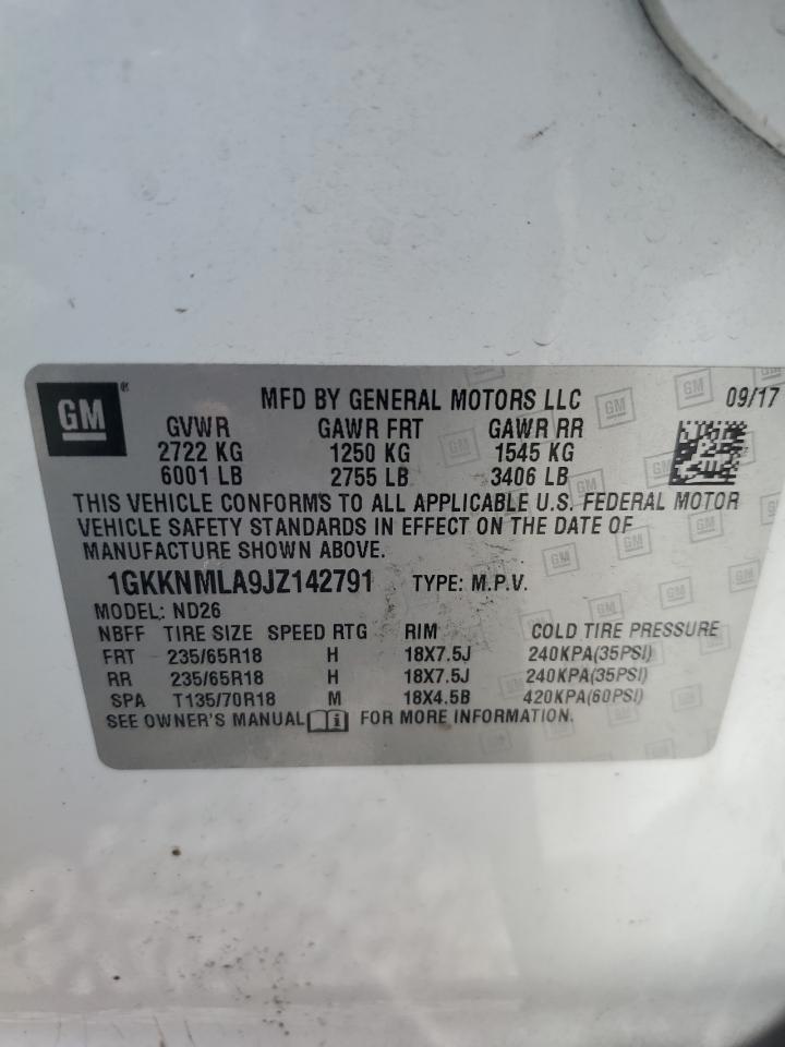 2018 GMC Acadia Slt-1 VIN: 1GKKNMLA9JZ142791 Lot: 62365295