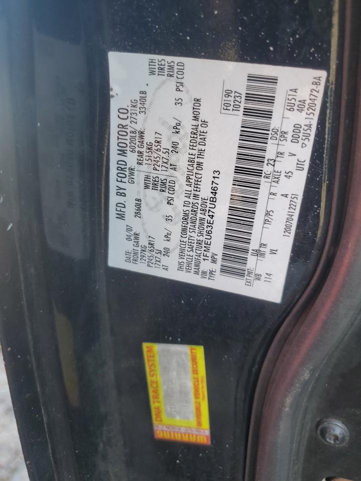 2007 Ford Explorer Xlt VIN: 1FMEU63E47UB46713 Lot: 61844135