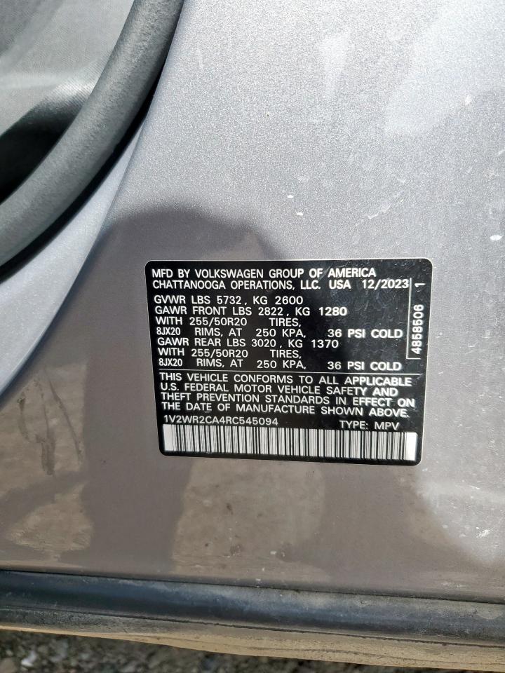 2024 Volkswagen Atlas Se VIN: 1V2WR2CA4RC545094 Lot: 62655795