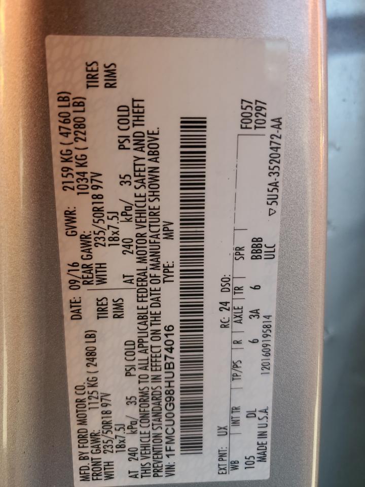 2017 Ford Escape Se VIN: 1FMCU0G98HUB74016 Lot: 59752715