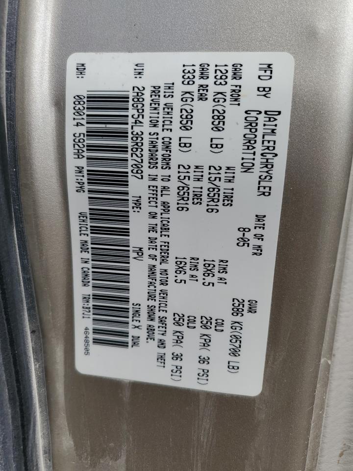 2006 Chrysler Town & Country Touring VIN: 2A8GP54L36R627097 Lot: 62346435