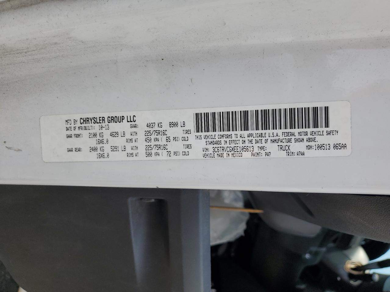 2014 Ram Promaster 2500 2500 High VIN: 3C6TRVCGXEE105613 Lot: 71159235