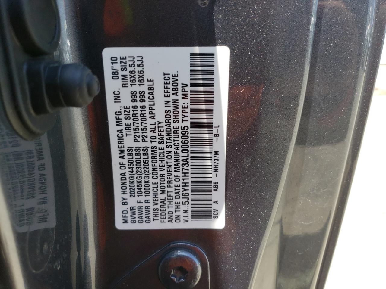 2010 Honda Element Ex VIN: 5J6YH1H73AL006095 Lot: 59378875
