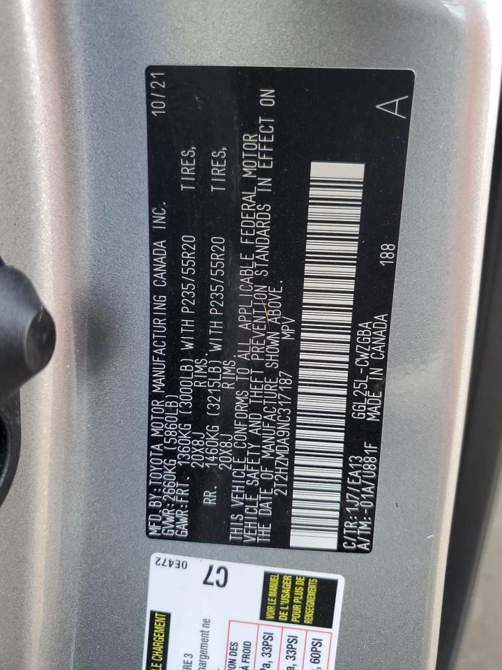 2022 Lexus Rx 350 VIN: 2T2HZMDA9NC317187 Lot: 62782585