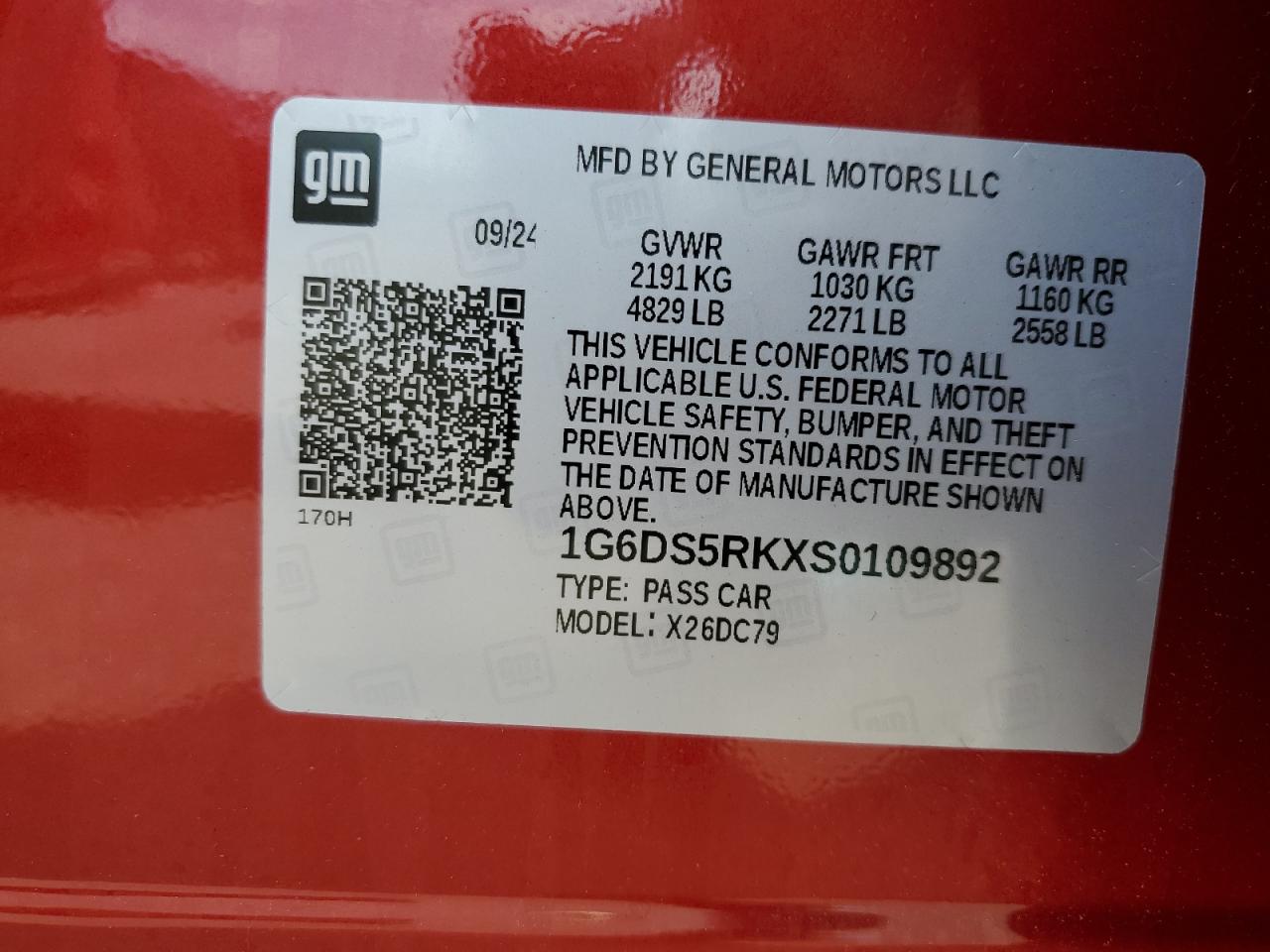 2025 Cadillac Ct5 Premium Luxury VIN: 1G6DS5RKXS0109892 Lot: 61814765