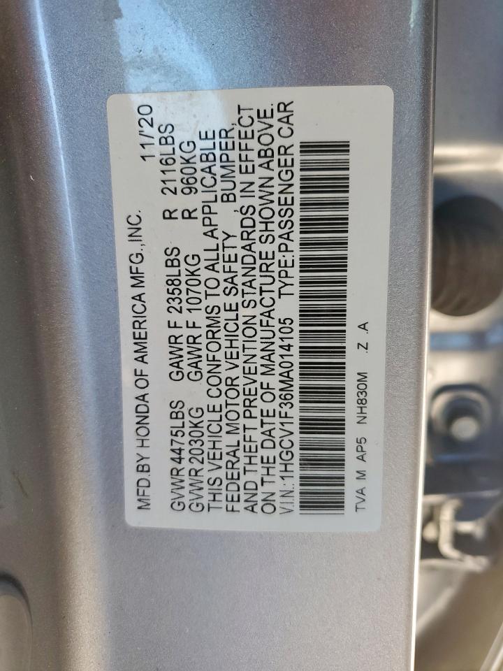2021 Honda Accord Sport VIN: 1HGCV1F36MA014105 Lot: 61160275