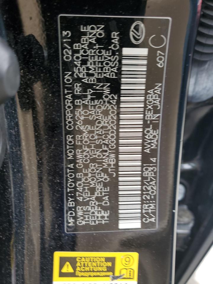 2013 Lexus Es 300H VIN: JTHBW1GG0D2020242 Lot: 62543075