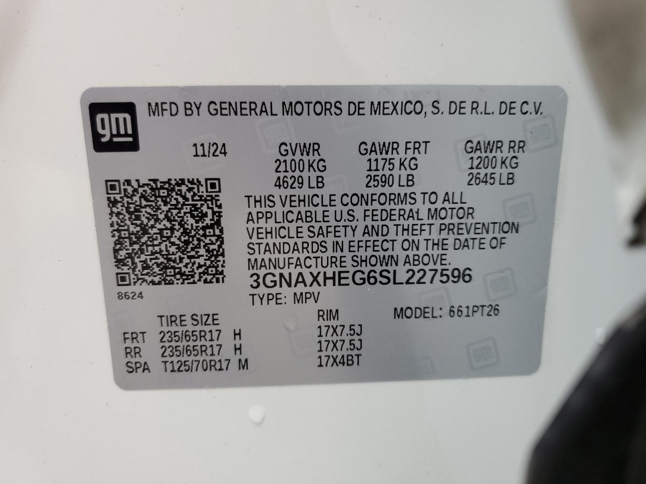 2025 Chevrolet Equinox Lt VIN: 3GNAXHEG6SL227596 Lot: 59759055