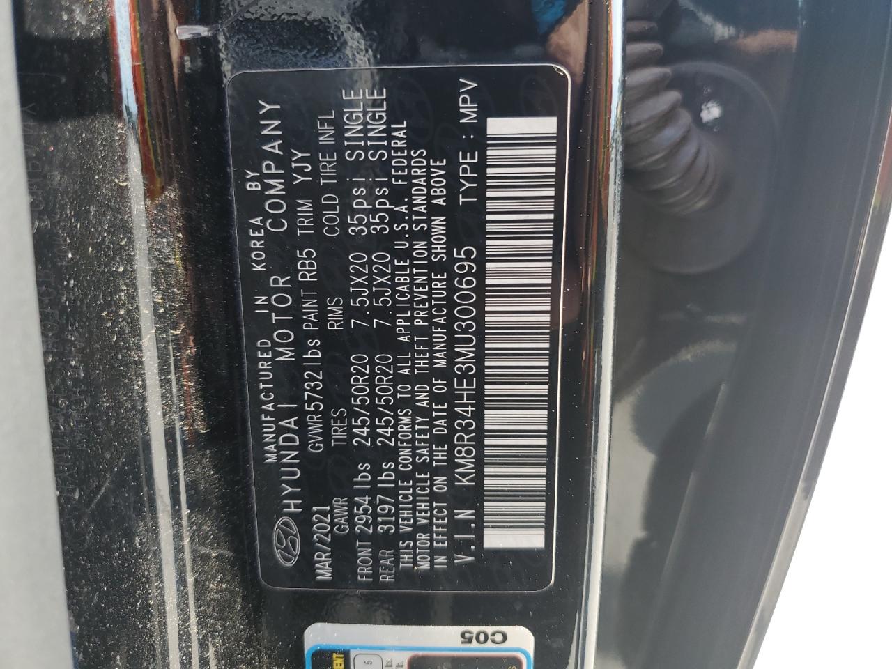 2021 Hyundai Palisade Sel VIN: KM8R34HE3MU300695 Lot: 62385385
