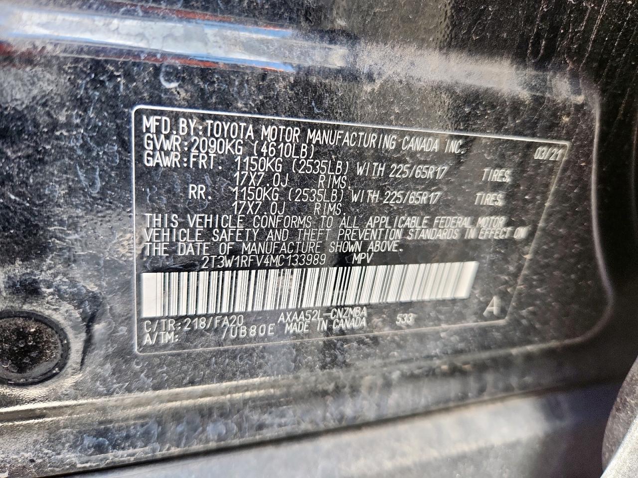 2021 Toyota Rav4 Xle VIN: 2T3W1RFV4MC133989 Lot: 61653925