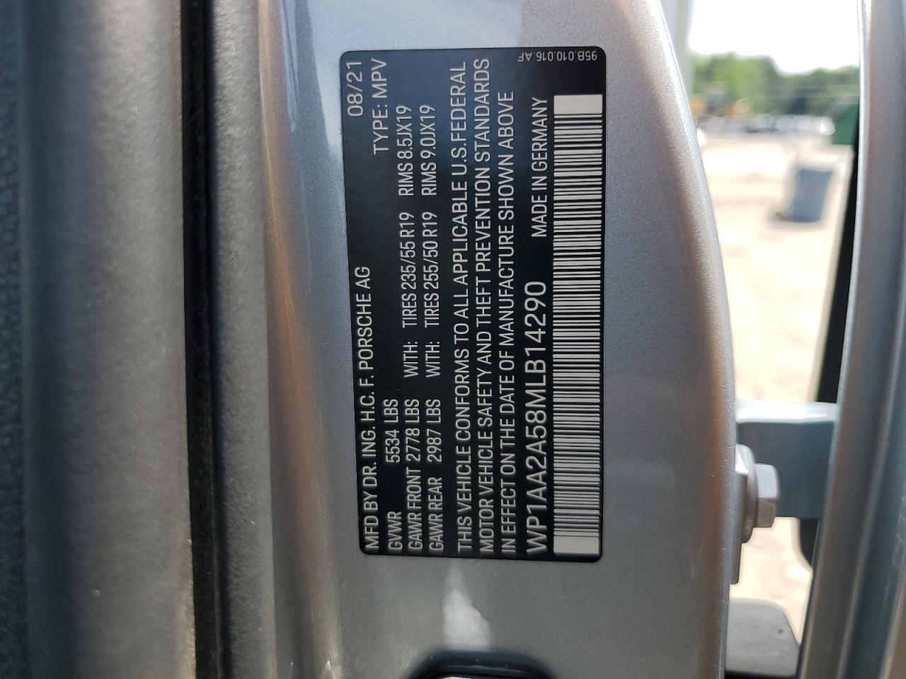 2021 Porsche Macan VIN: WP1AA2A58MLB14290 Lot: 61235505