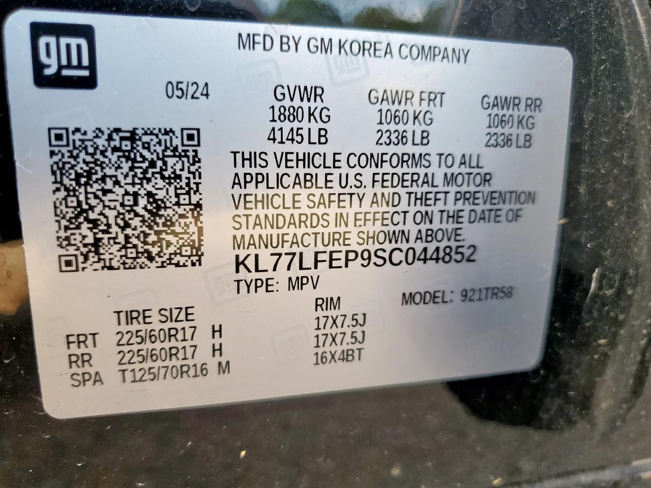 2025 Chevrolet Trax Ls VIN: KL77LFEP9SC044852 Lot: 59376595