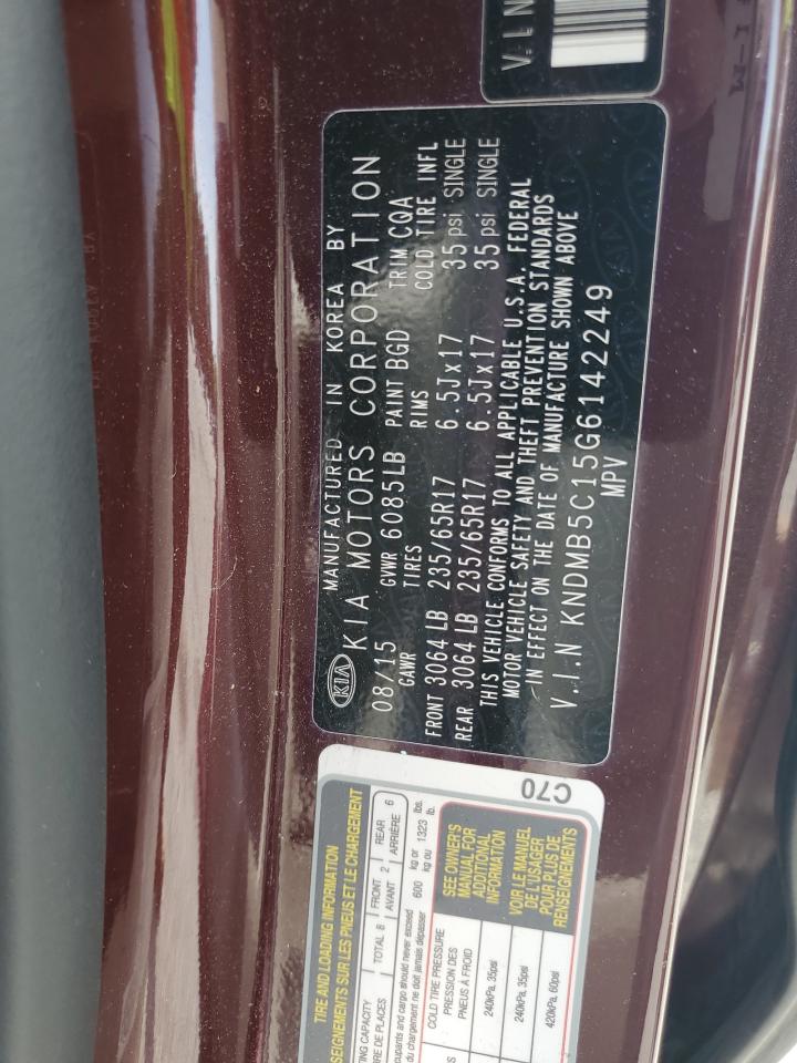 2016 Kia Sedona Lx VIN: KNDMB5C15G6142249 Lot: 60048825