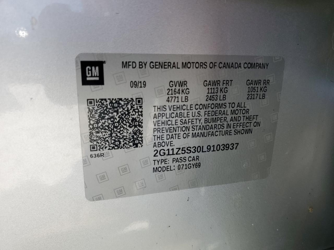 2020 Chevrolet Impala Lt VIN: 2G11Z5S30L9103937 Lot: 62861445