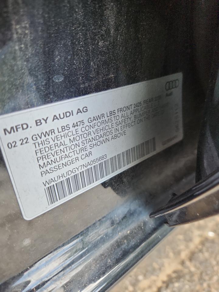 2022 Audi A3 Premium Plus VIN: WAUHUDGY7NA055683 Lot: 61661045