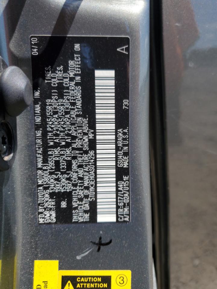 TOYOTA HIGHLANDER 2010 VIN 5TDYK3EH0AS014296 photo 13