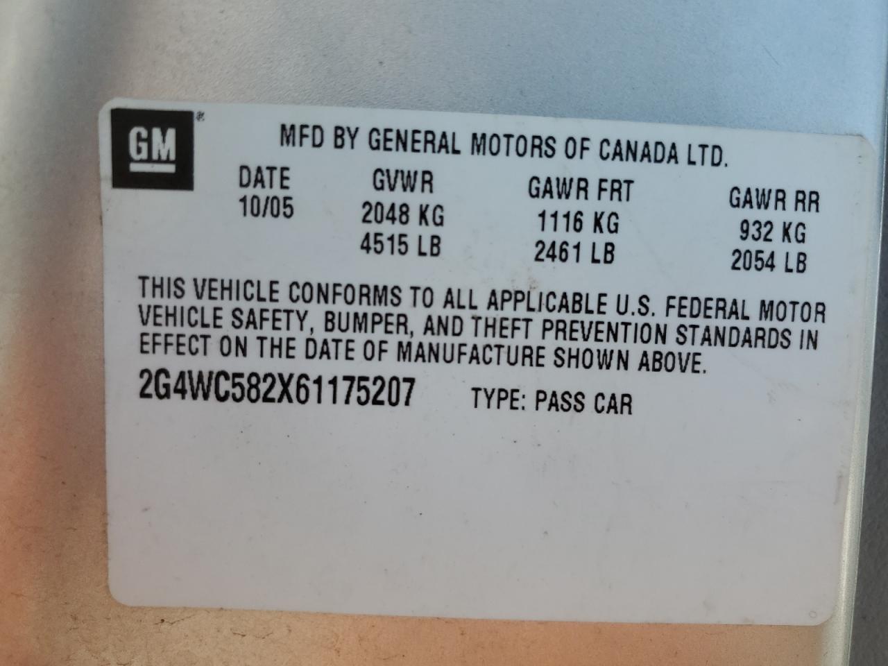 2006 Buick Lacrosse Cx VIN: 2G4WC582X61175207 Lot: 62396375