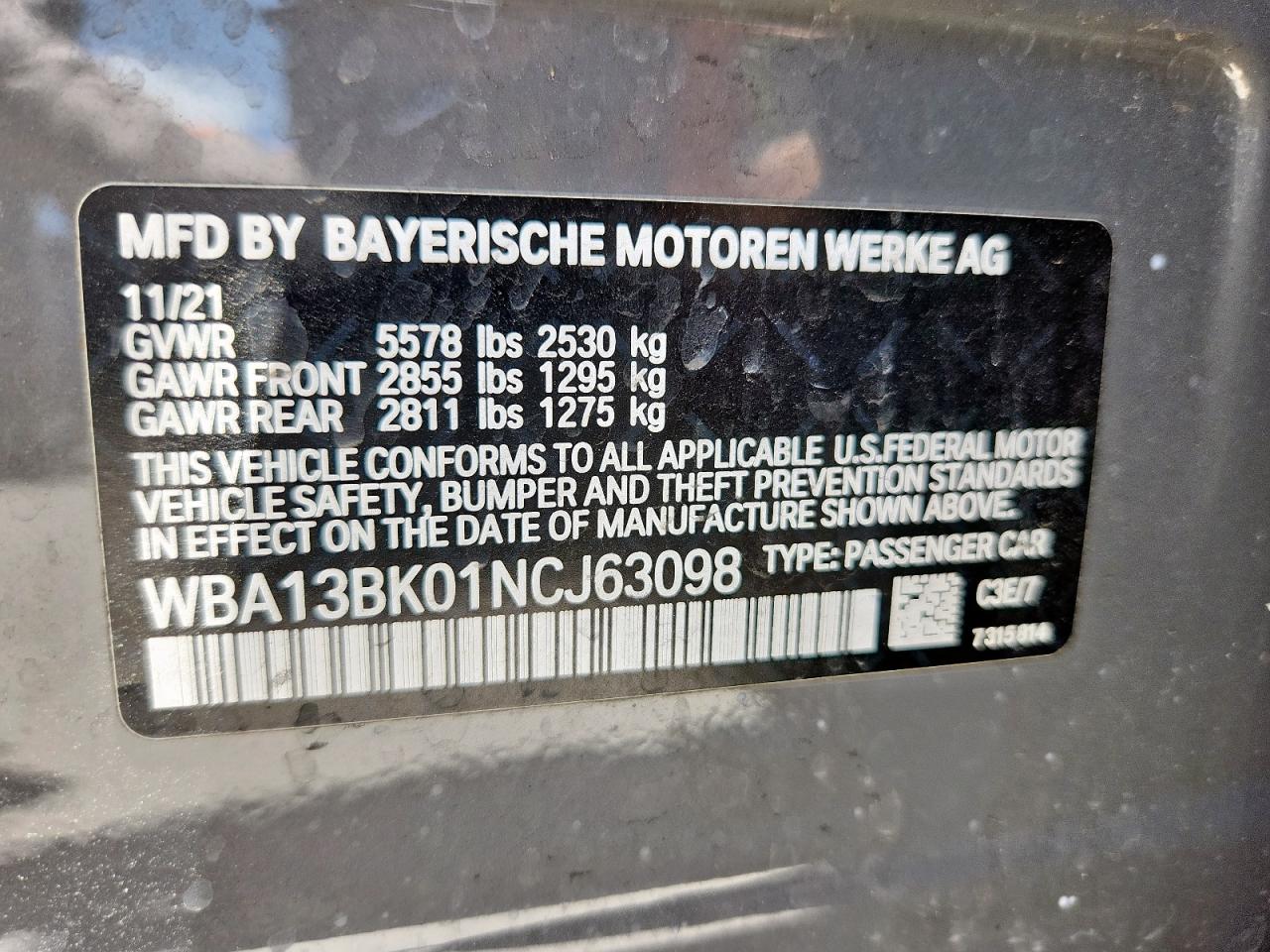 2022 BMW M550Xi VIN: WBA13BK01NCJ63098 Lot: 62837635