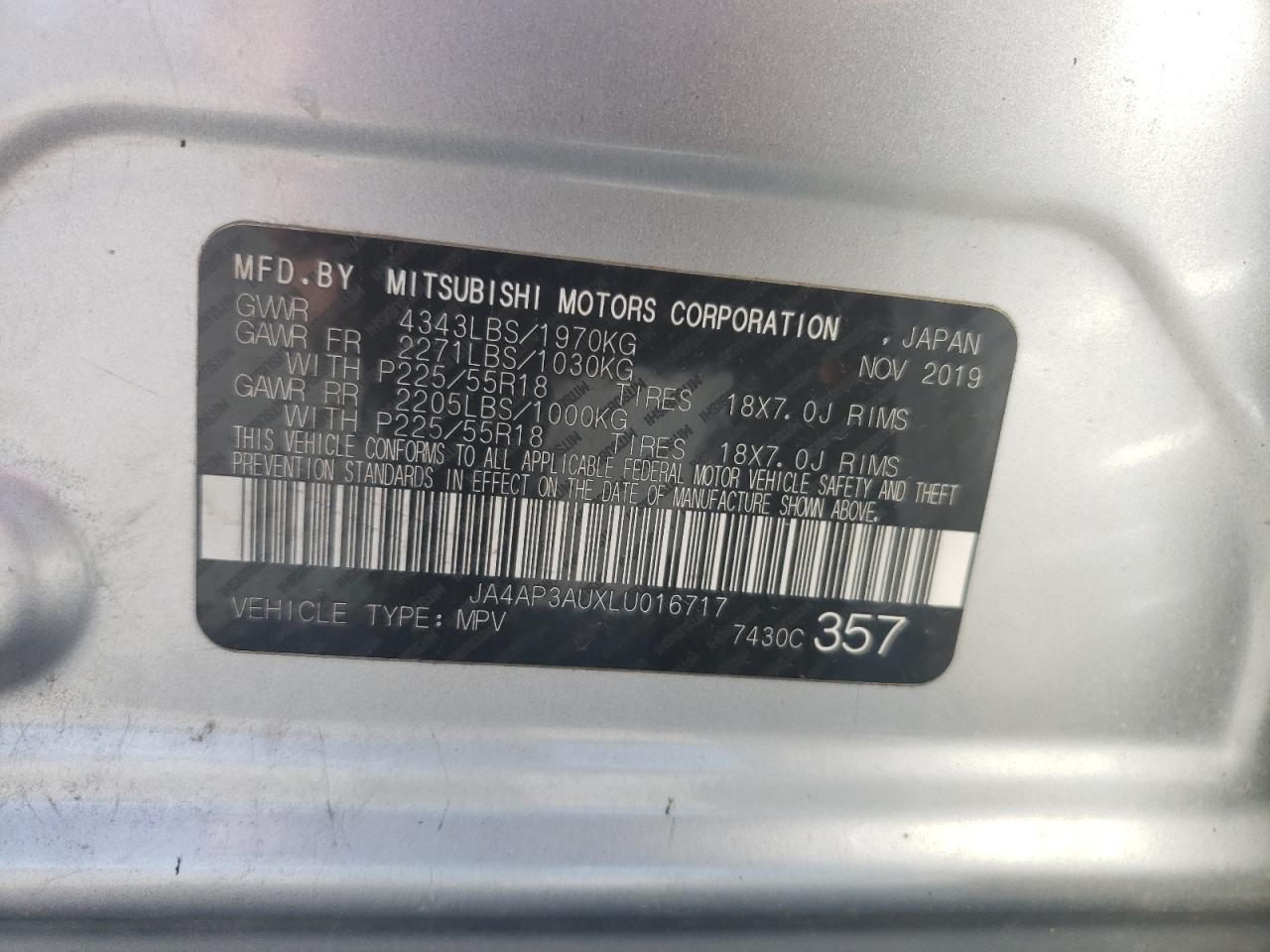 2020 Mitsubishi Outlander Sport Es VIN: JA4AP3AUXLU016717 Lot: 61978115
