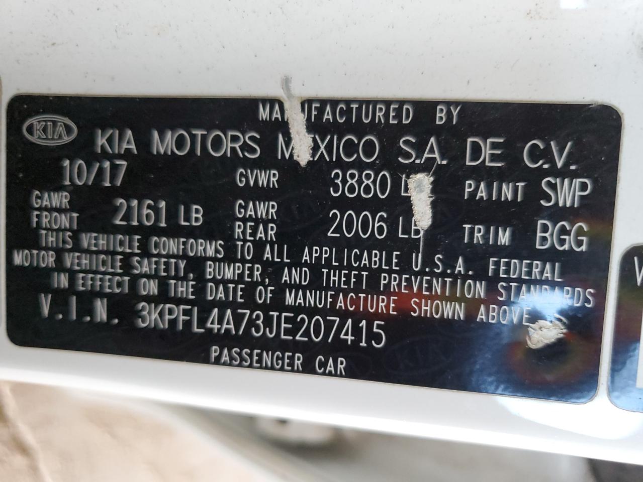 2018 Kia Forte Lx VIN: 3KPFL4A73JE207415 Lot: 63018215