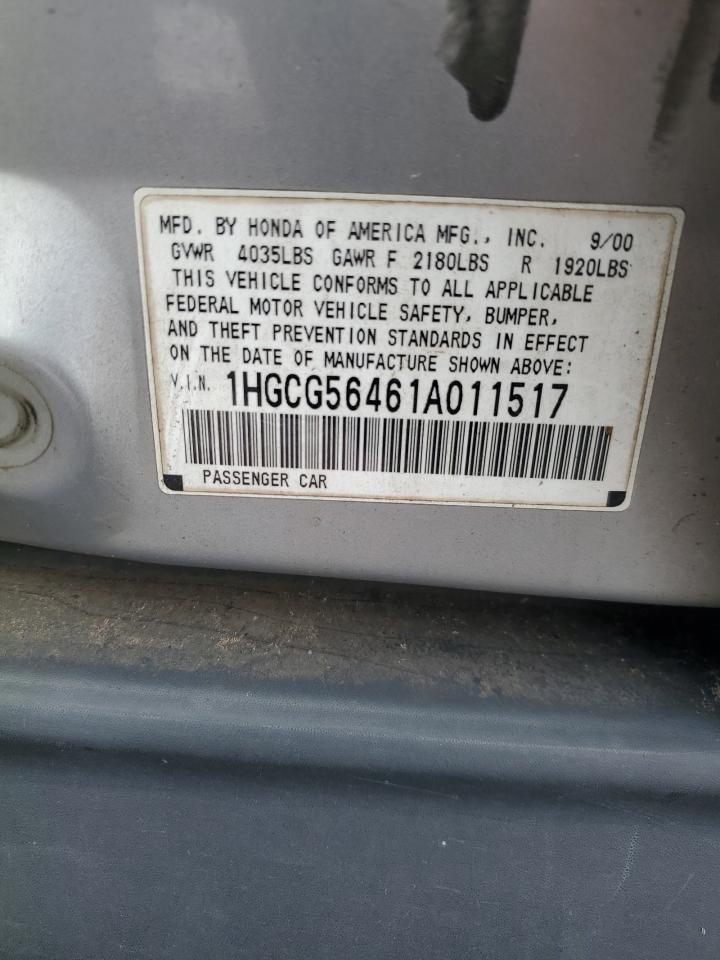 2001 Honda Accord Lx VIN: 1HGCG56461A011517 Lot: 60910445