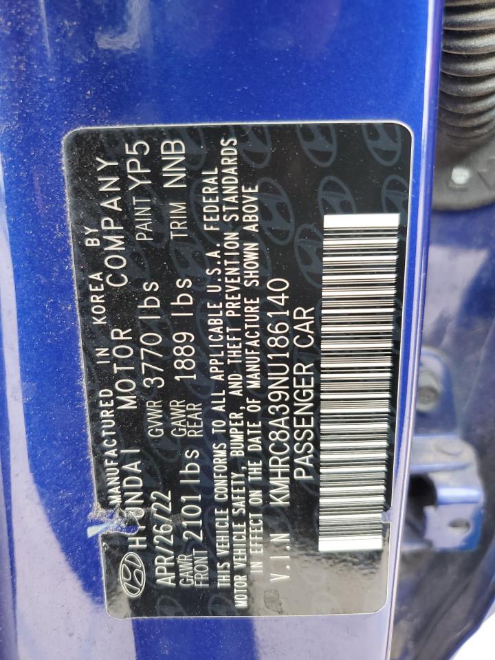 2022 Hyundai Venue Sel VIN: KMHRC8A39NU186140 Lot: 62754185