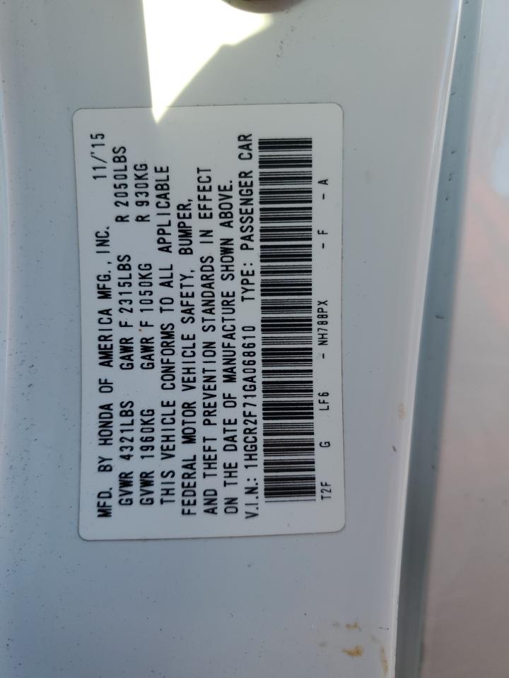 2016 Honda Accord Ex VIN: 1HGCR2F71GA068610 Lot: 63020165