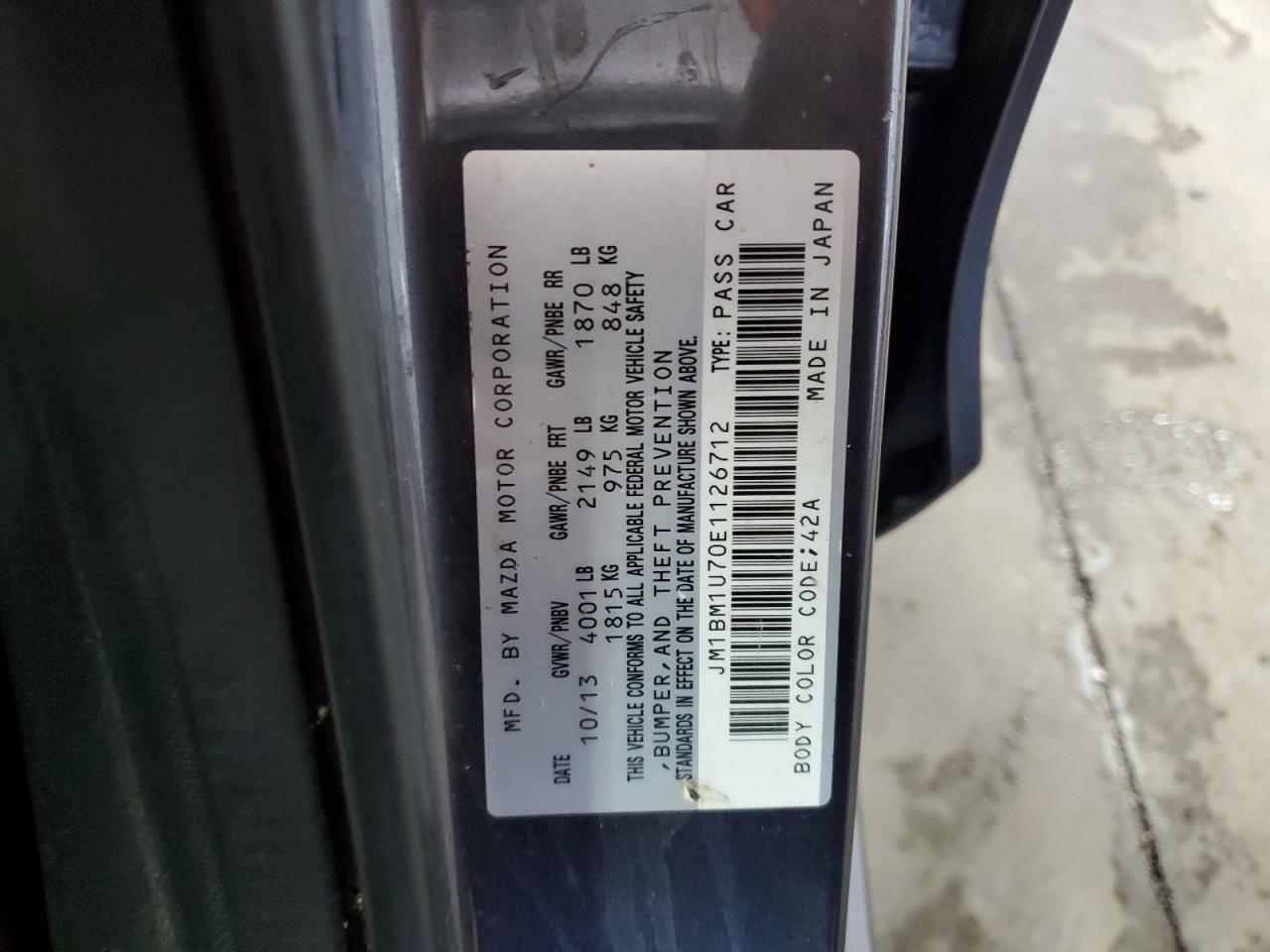 2014 Mazda 3 Sport VIN: JM1BM1U70E1126712 Lot: 63016025