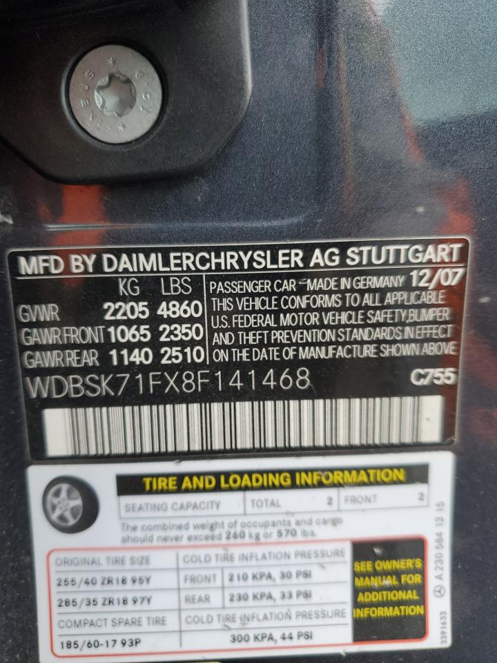 2008 Mercedes-Benz Sl 550 VIN: WDBSK71FX8F141468 Lot: 61036285