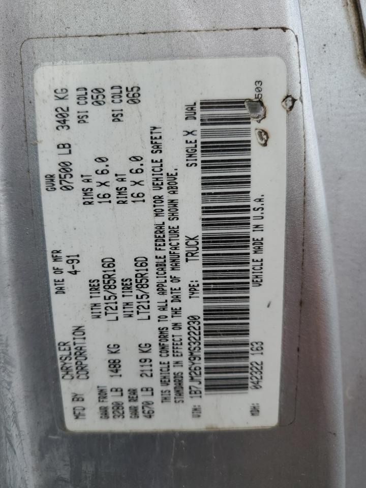 1991 Dodge W-Series W200 VIN: 1B7JM26Y9MS322230 Lot: 62231265