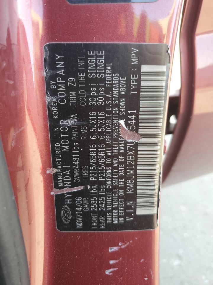 2007 Hyundai Tucson Gls VIN: KM8JM12BX7U585441 Lot: 61249095
