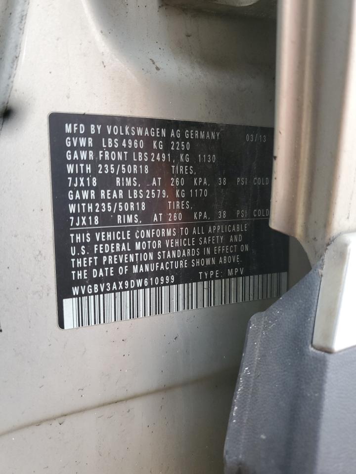 2013 Volkswagen Tiguan S VIN: WVGBV3AX9DW610999 Lot: 61153085