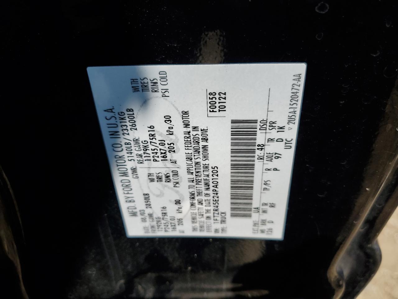 2004 Ford Ranger Super Cab VIN: 1FTZR45E24PA01205 Lot: 61978125