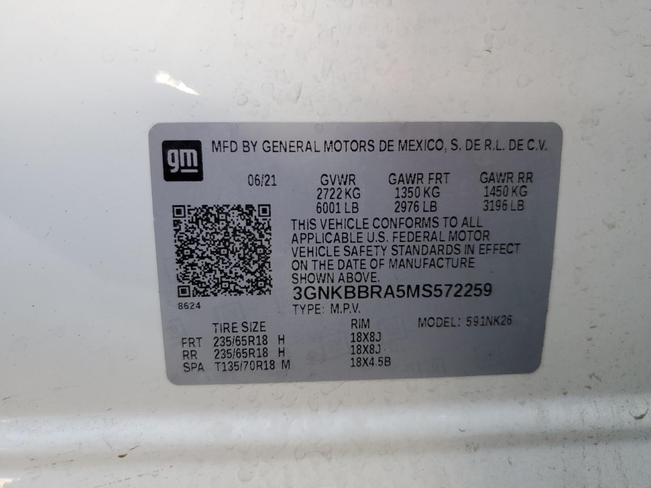 2021 Chevrolet Blazer 1Lt VIN: 3GNKBBRA5MS572259 Lot: 61613075