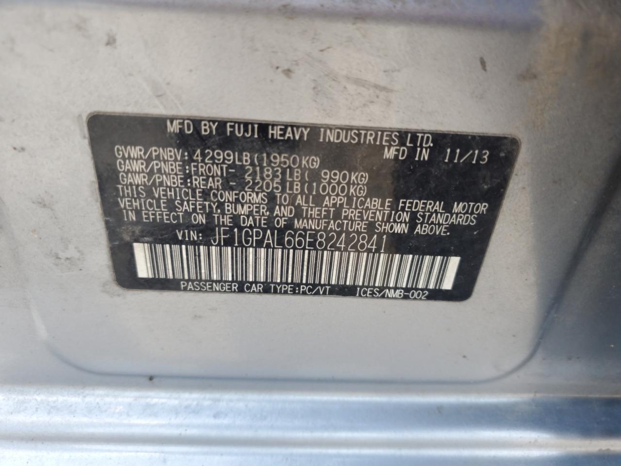 2014 Subaru Impreza Sport Premium VIN: JF1GPAL66E8242841 Lot: 61230805