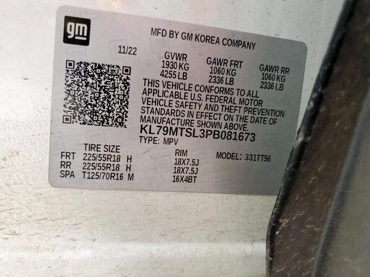 2023 Chevrolet Trailblazer Rs VIN: KL79MTSL3PB081673 Lot: 59610045