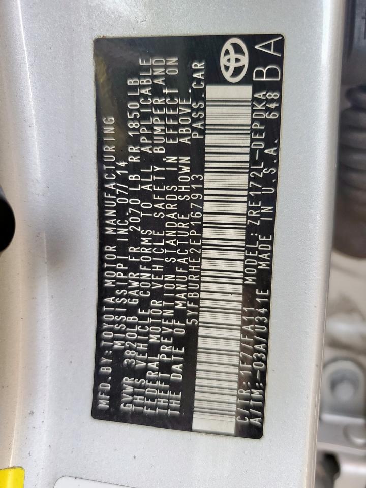 2014 Toyota Corolla L VIN: 5YFBURHE2EP167913 Lot: 60701965