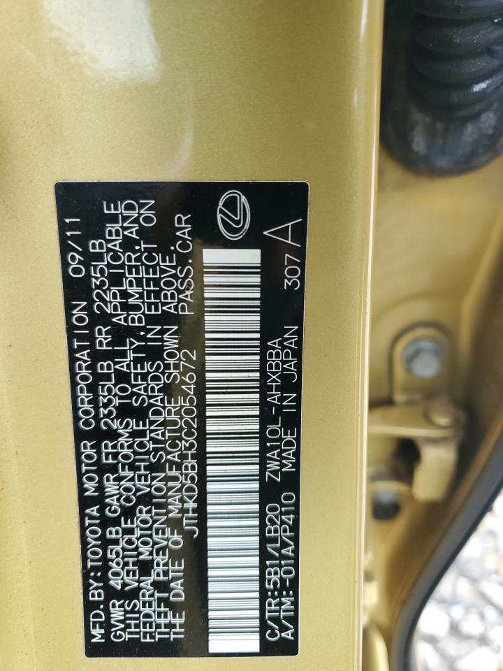 2012 Lexus Ct 200 VIN: JTHKD5BH3C2054672 Lot: 62001325