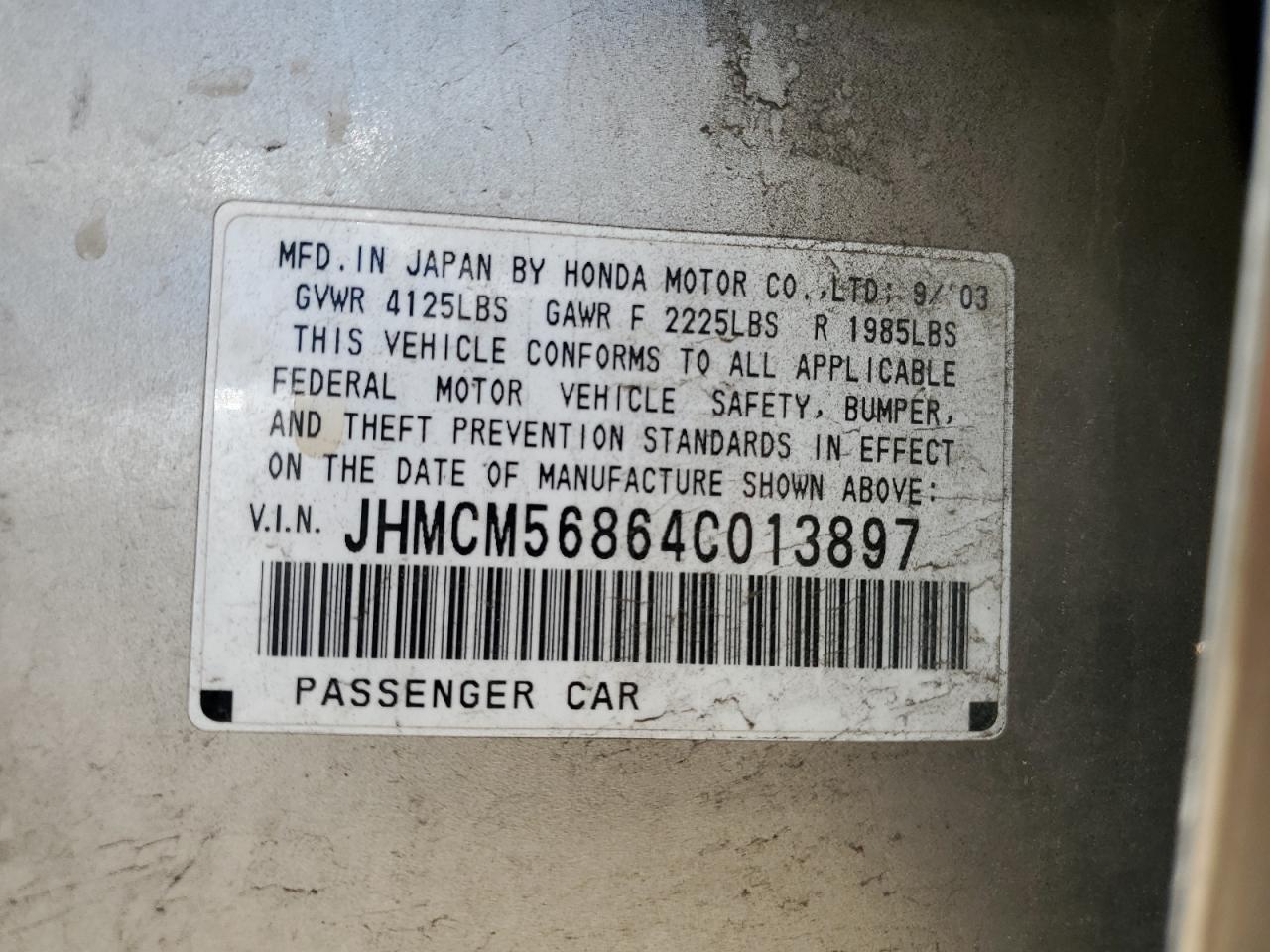 2004 Honda Accord Ex VIN: JHMCM56864C013897 Lot: 61091365
