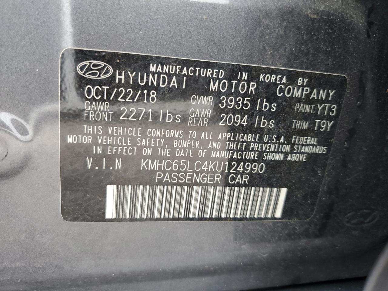 2019 Hyundai Ioniq Blue VIN: KMHC65LC4KU124990 Lot: 60316565