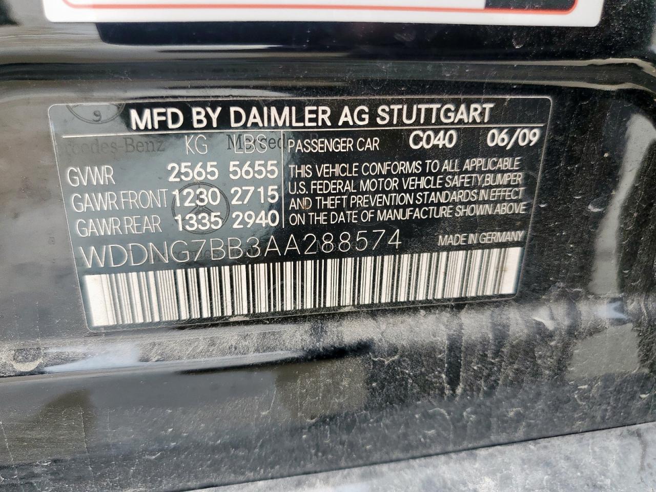 2010 Mercedes-Benz S 550 VIN: WDDNG7BB3AA288574 Lot: 62564735