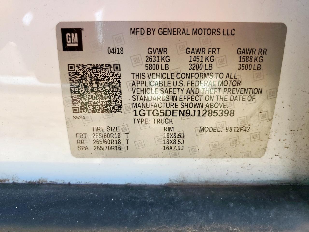 2018 GMC Canyon Slt VIN: 1GTG5DEN9J1285398 Lot: 59117255