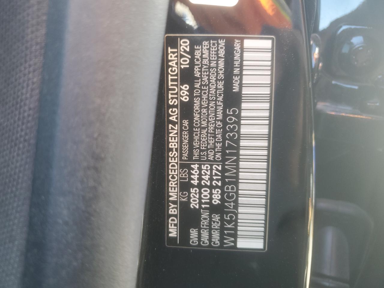 2021 Mercedes-Benz Cla 250 VIN: W1K5J4GB1MN173395 Lot: 60692415