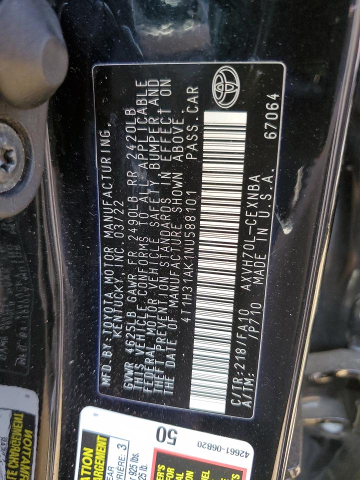TOYOTA CAMRY 2022 VIN 4T1H31AK1NU588101 photo 12