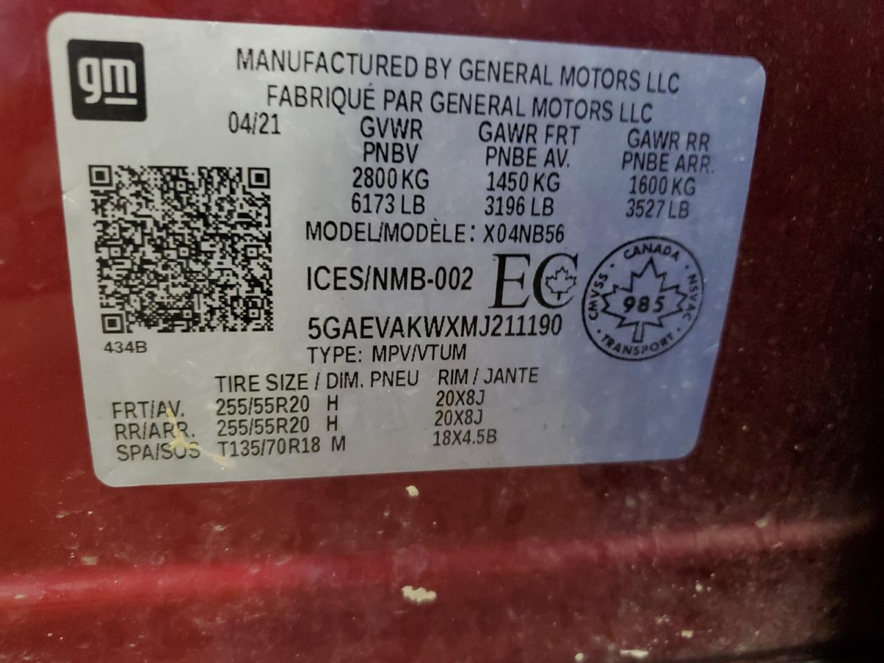 2021 Buick Enclave Essence VIN: 5GAEVAKWXMJ211190 Lot: 62177175
