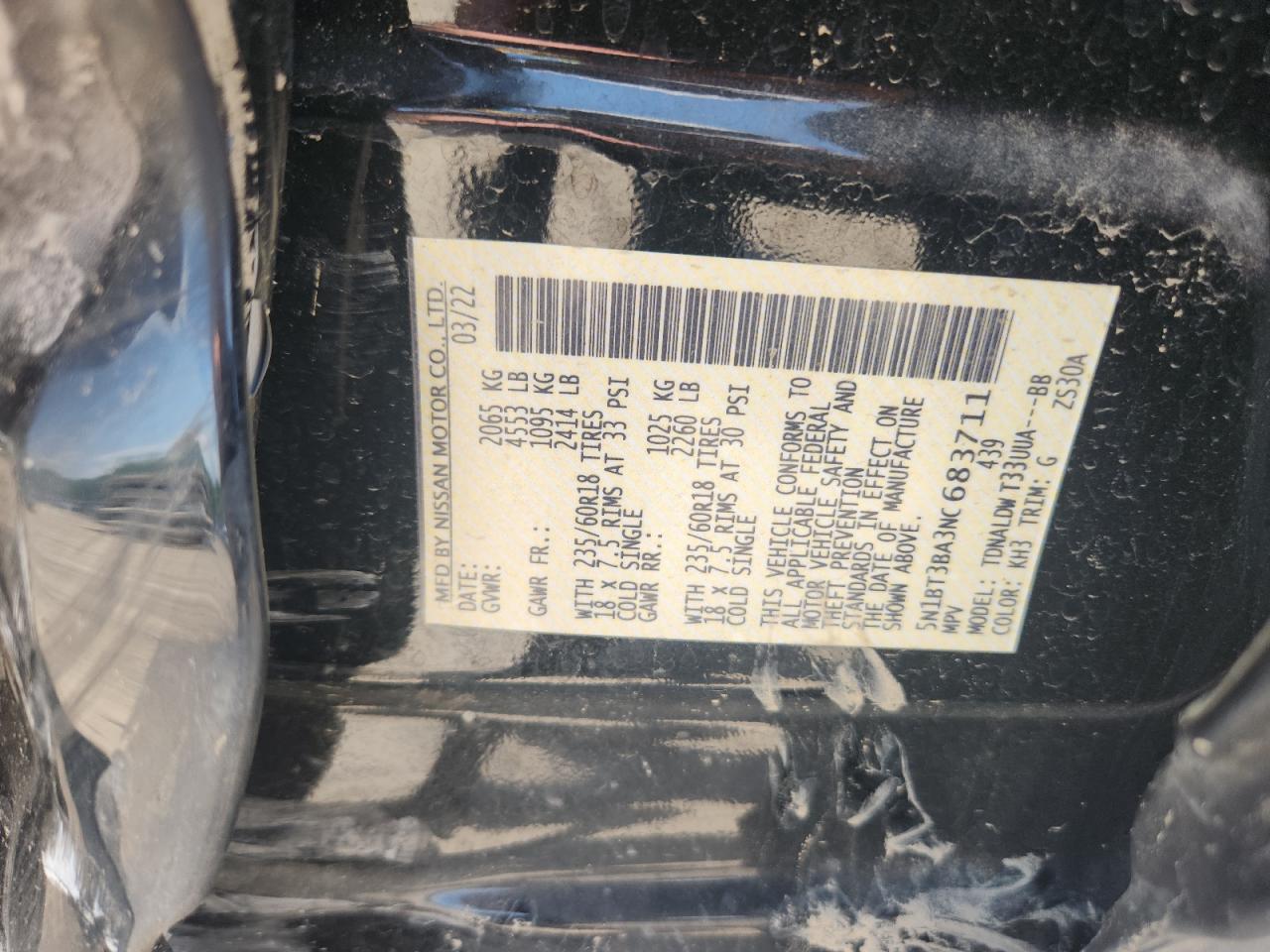 2022 Nissan Rogue Sv VIN: 5N1BT3BA3NC683711 Lot: 61217625