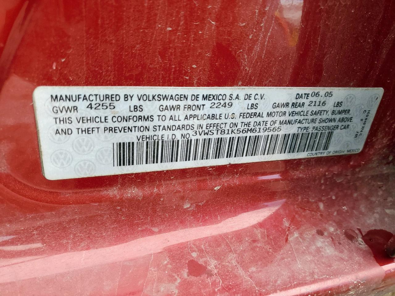 2006 Volkswagen Jetta Tdi Option Package 1 VIN: 3VWST81K56M619565 Lot: 60167935
