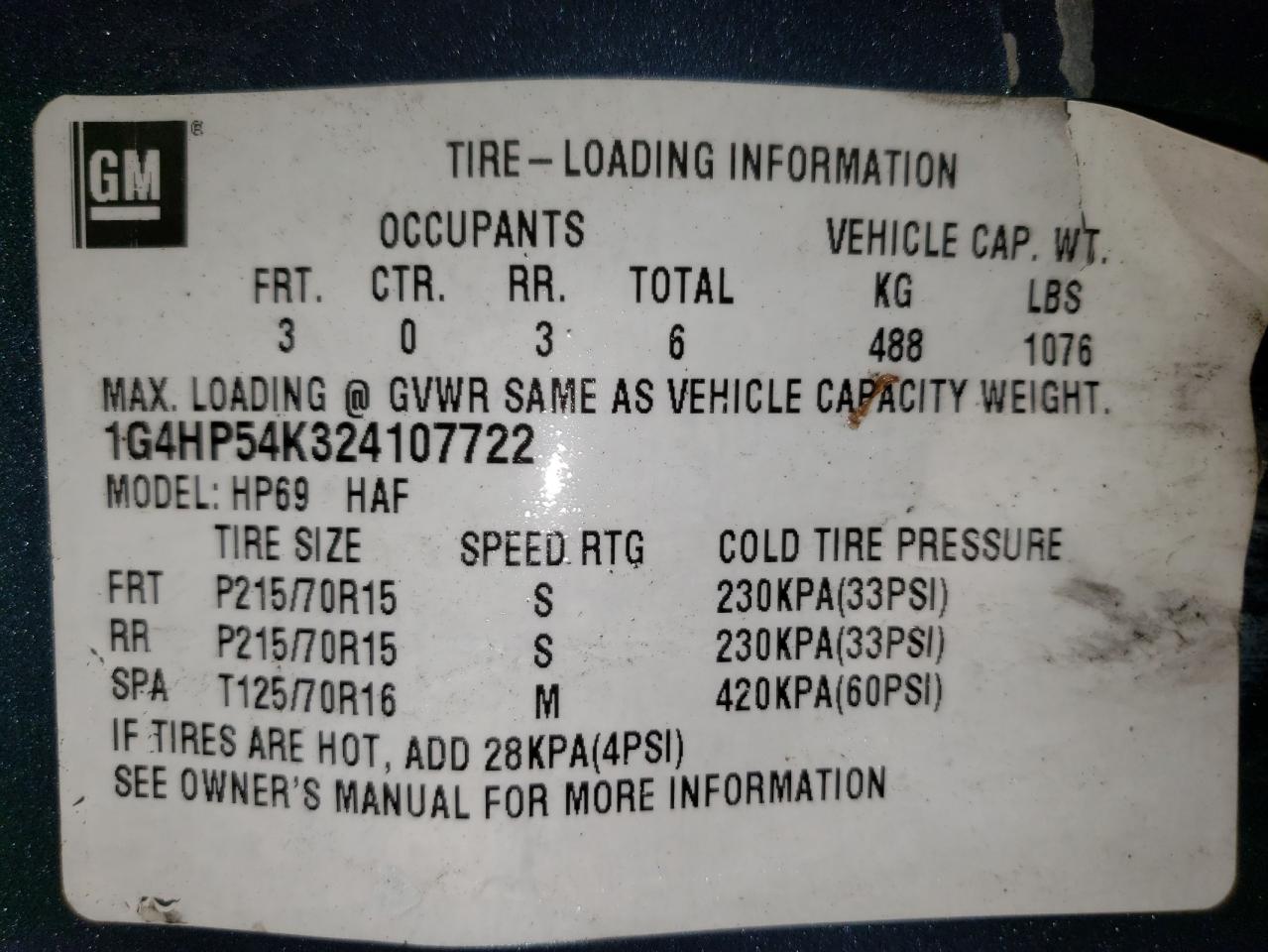 2002 Buick Lesabre Custom VIN: 1G4HP54K324107722 Lot: 61868595
